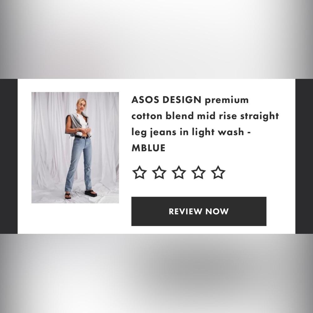 ASOS design straight leg jeans: size 24/32; mid rise (v waist) blue wash